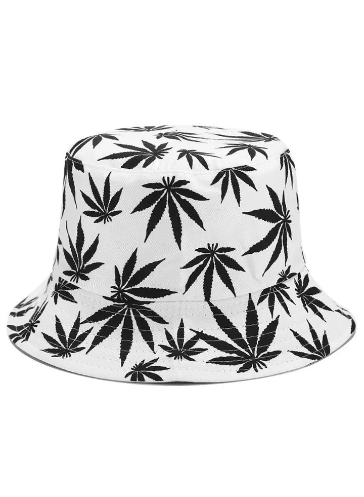 Double face foldable casual leaves pattern sun unisex bucket travel hat