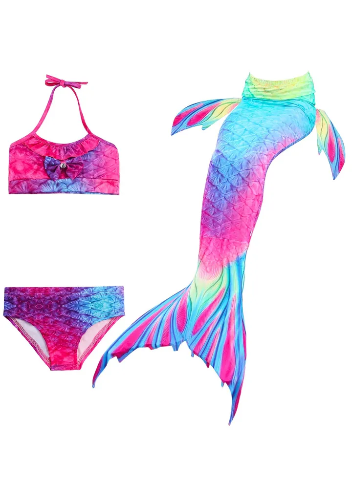 COOLBABY Girls Three-piece Children's Mermaid Swimsuit Mermaid Tail Swimsuit Mermaid Swimwear (size 120)