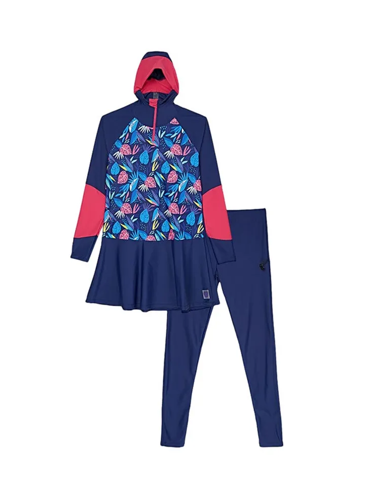Girl's Full Cover Sporty Slimfit Swim Suit Blue/Pink