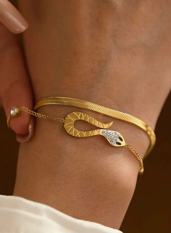 18k Gold Plated Stainless Steel Snake Design Bracelet For Women