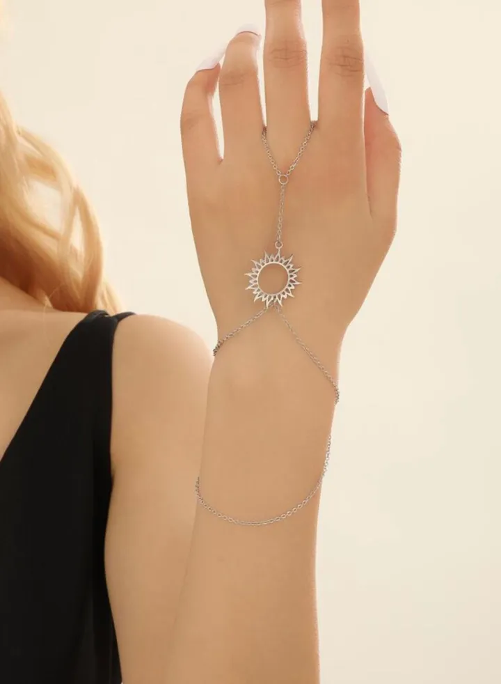 Silver Stainless Steel Bracelet With Connected Ring For Women