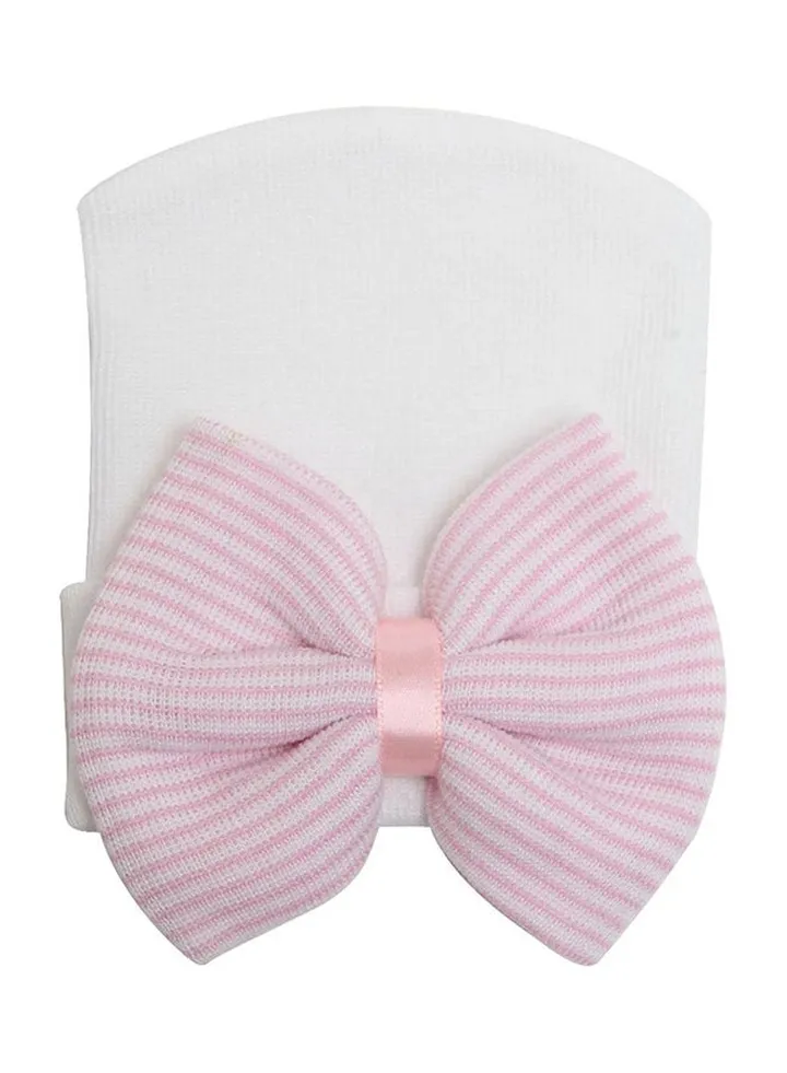 Striped Bow Infant Cap White/Pink