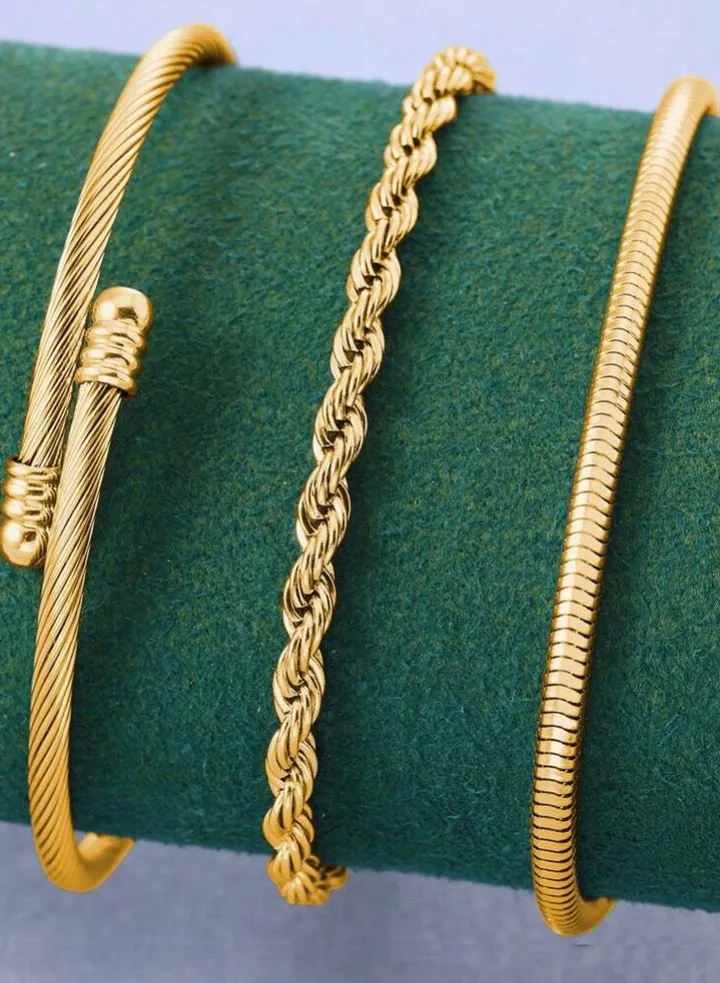 3pcs Stainless Steel Gold Plated Bracelet Set For Women