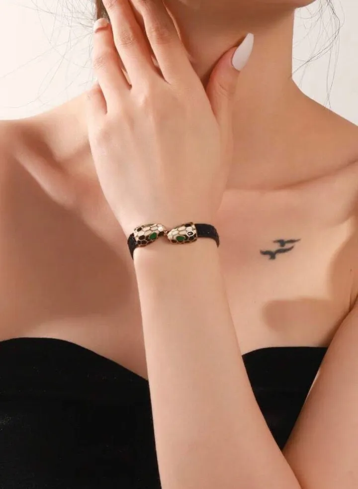 Leather Bracelet For Women With Double Snake Heads