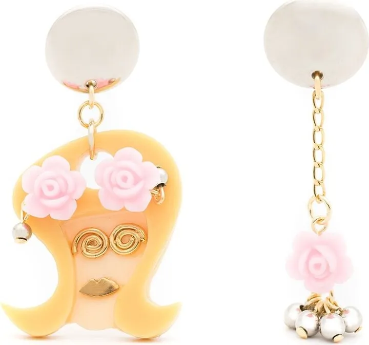 Floral-Appliqué Asymmetric Earrings