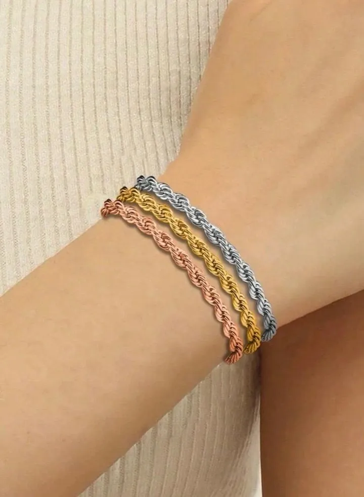 3 Pieces Stainless Steel Bracelet Each One Plated With Gold And Silver And Bronze