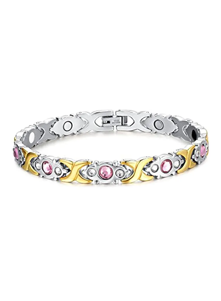 Stainless Steel Magnetic Therapy Bracelet With Rhinestone