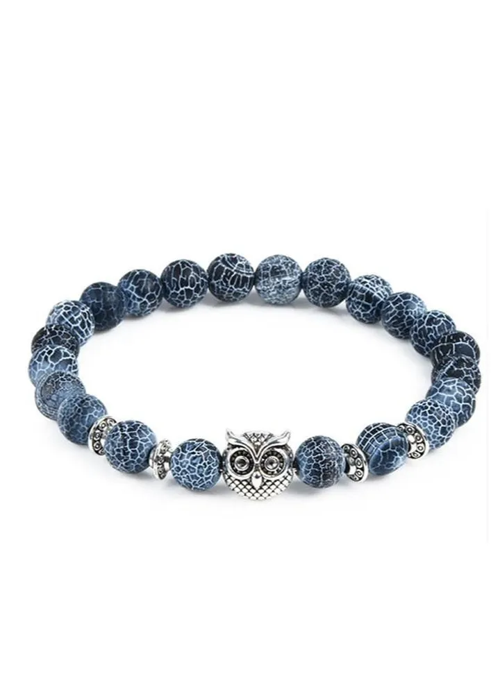 8mm Natural agate Rock Owl Braided Rope Bracelet For Women
