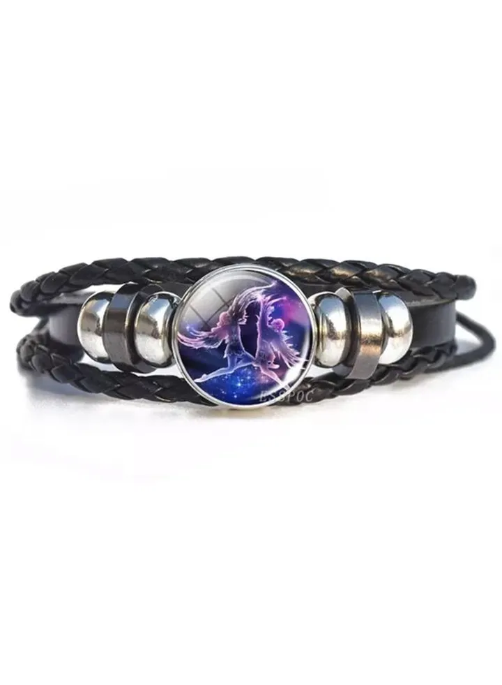 Zodiac Leather Bracelet With Gemini Sign