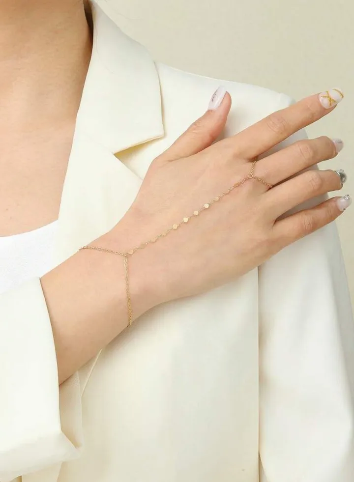 18k Gold Plated Stainless Steel Bracelet With Connected Ring For Women
