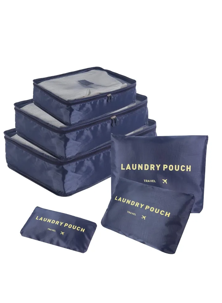 6Pcs Set Travel Luggage Organizer Packing Cubes Set Storage Bag Waterproof Laundry Bag Traveling Accessories(Blue)