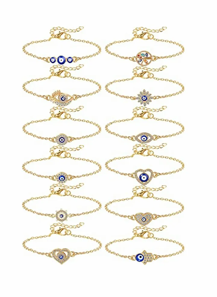 Evil Eye Bracelet 12 Pcs Gold Evil Eye Bracelet for Women Evil Eye Jewelry Adjustable Chain Bracelets Wedding Gifts for Women Men Girls