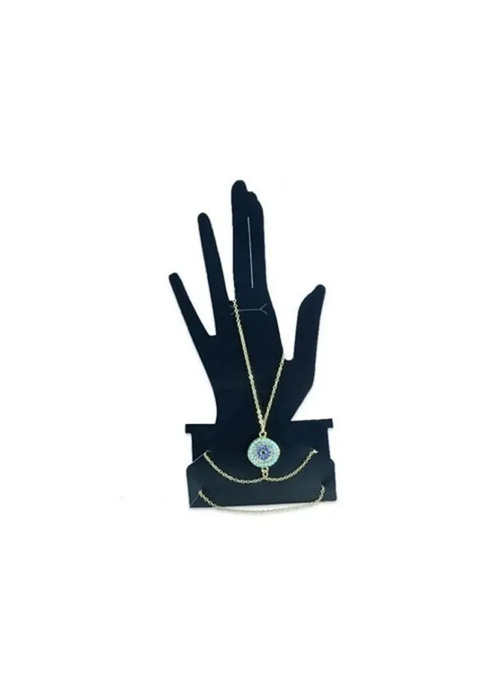 Women's Finger Bracelet In Gold Colour With A Metal Ring Decorated With Multiple Stones