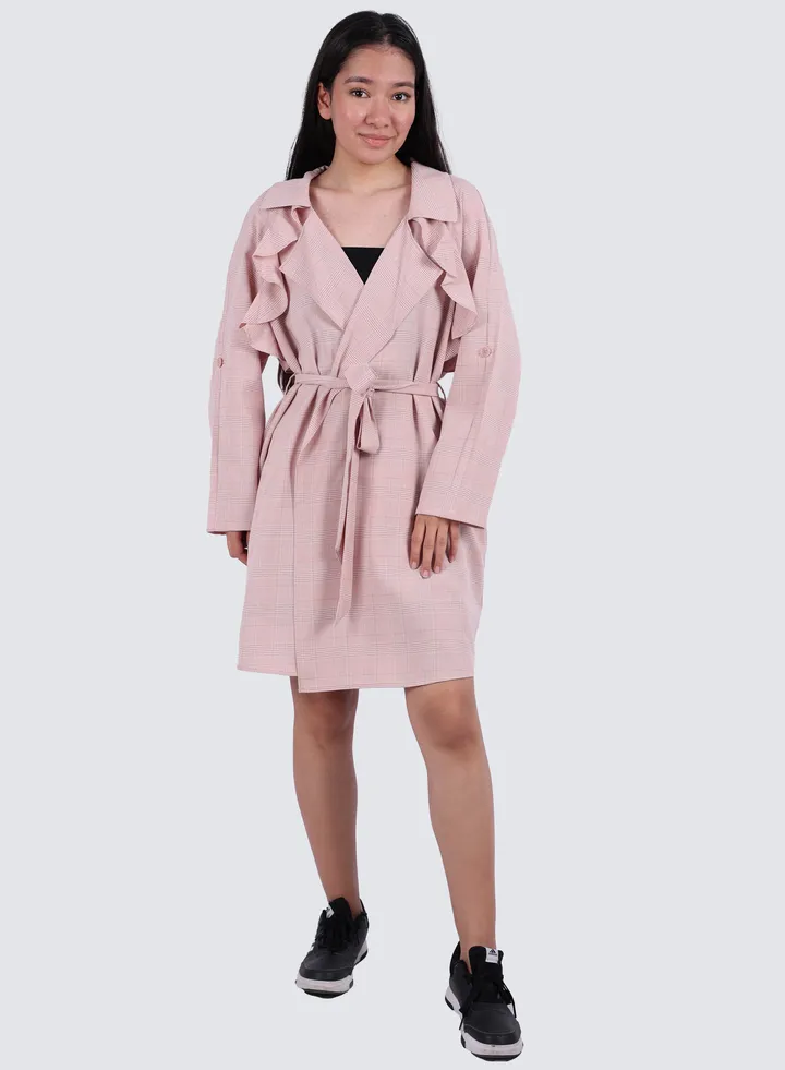 Women's Bath Tartan Check Long Sleeves Coat in Pale Ling Flower