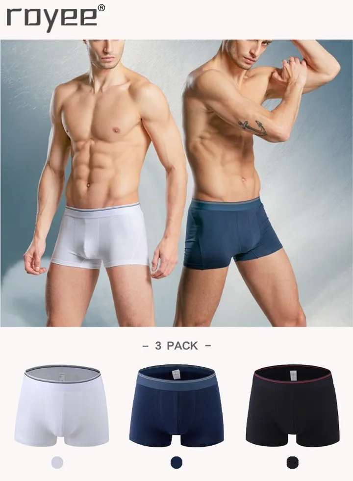 3Pack Pure cotton of Men's underwear,Mid rise flat angle pants, knitted pure cotton for comfortable and breathable underwear