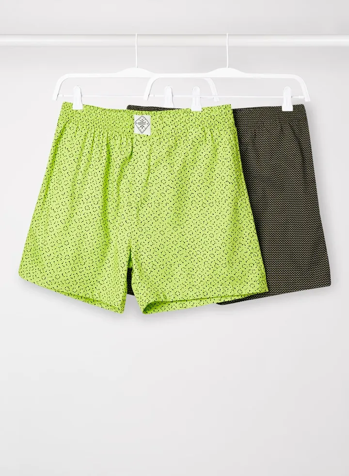Pack of 2 Printed Boxer Casual Shorts Light Green/White/Black