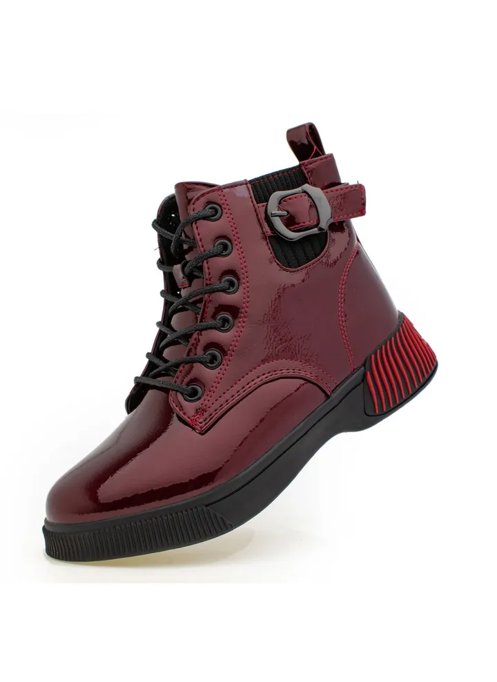 Lucky Kids Boys Waterproof Patent Leather With Classic Lace Up Side Zipper And A Side Buckle For Kids/Adults