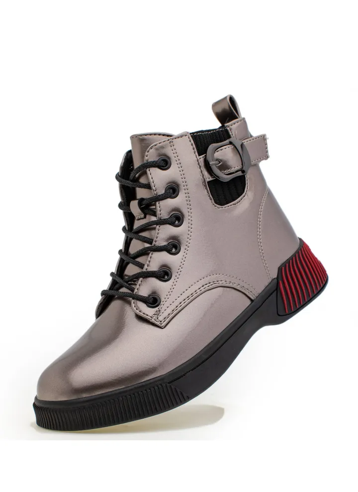Lucky Kids Boys Waterproof Patent Leather With Classic Lace Up Side Zipper And A Side Buckle For Kids/Adults