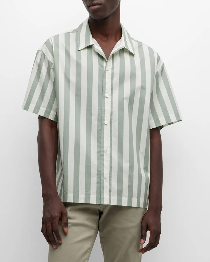 Men's Striped Poplin Camp Shirt