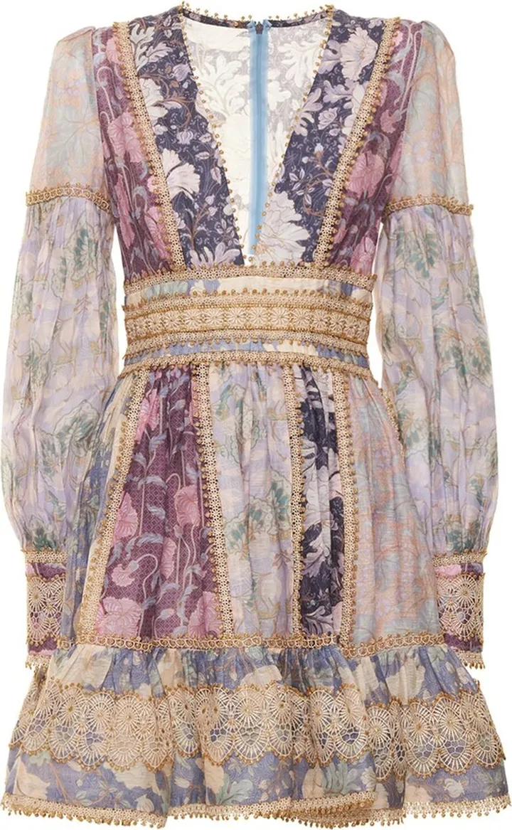 Celestial paneled lace mini dress
