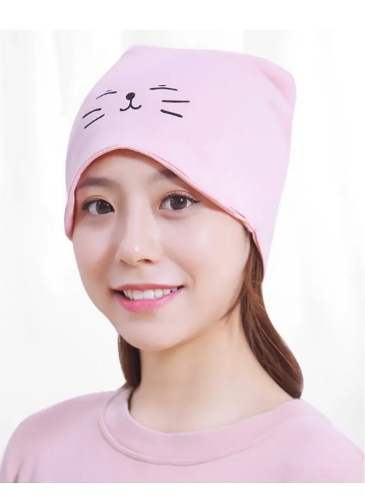 Women's Windproof Sleeping Cap Night Bonnet Slouchy Sleep Cap Beanie Hat for Postpartum Pink Color