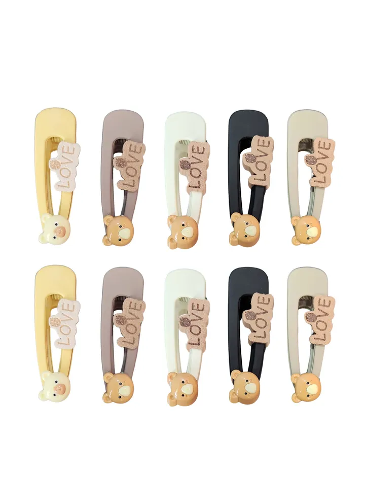 Baby Hair Clips 10 Piece Teddy Bear Love Patterns Snap Hair Clips Hair Pins Baby Girls Barrettes Hair Accessories