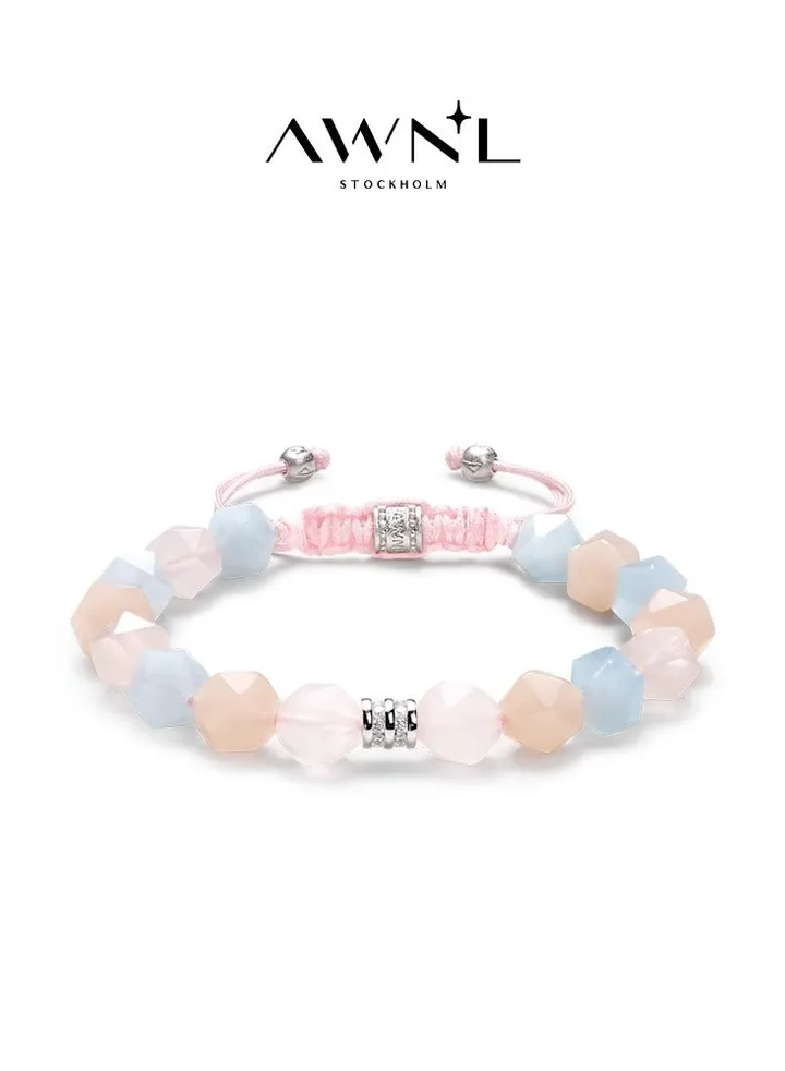 Women's Beaded Drawstring Bracelet with Morganite Gift for Women Wife Girlfriend