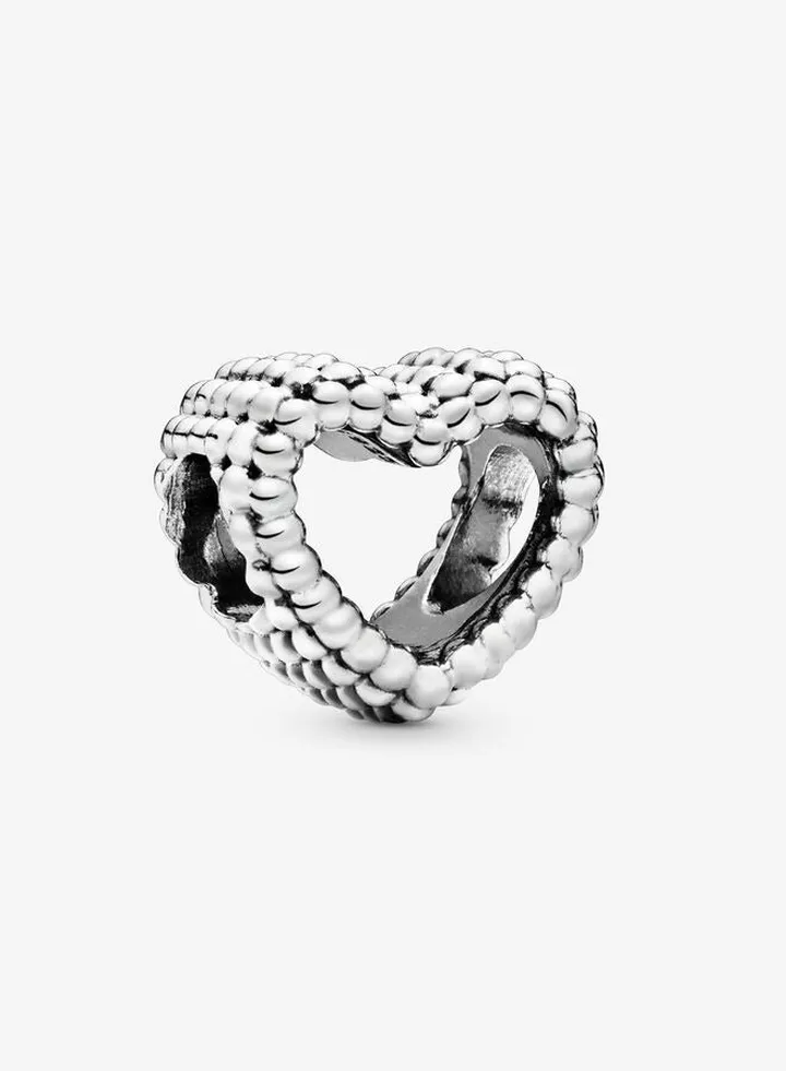 Women's Sterling Silver Beaded Compatible with Pandora Moments Series Heart Bracelet Charm