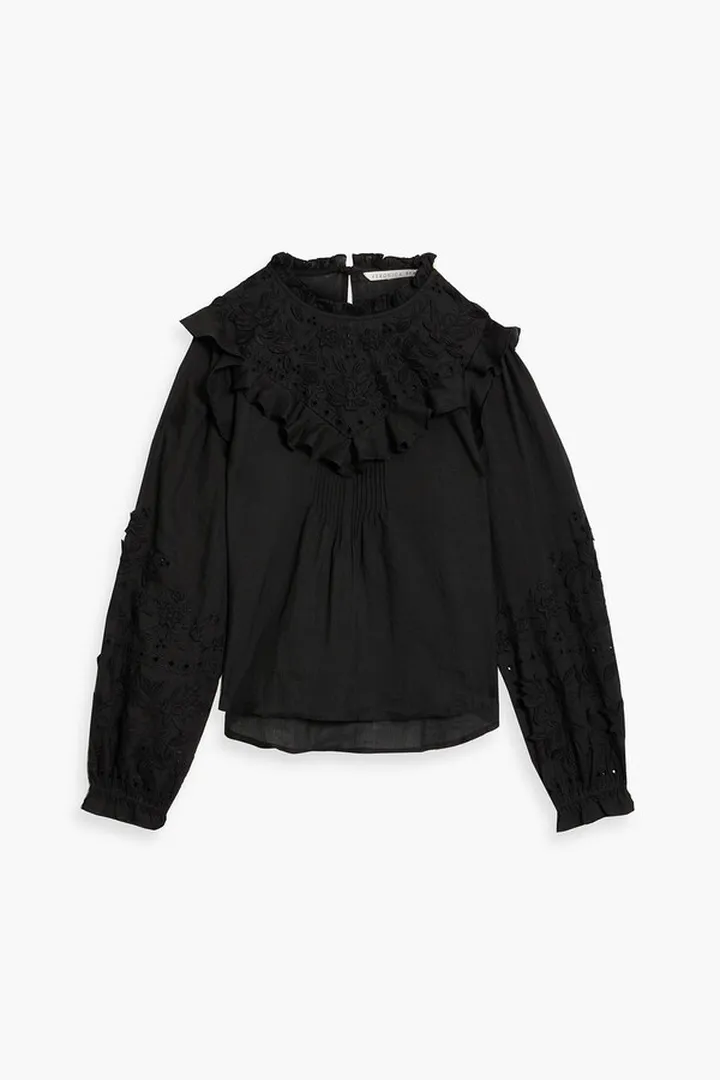 Espalier ruffled broderie anglaise ramie blouse