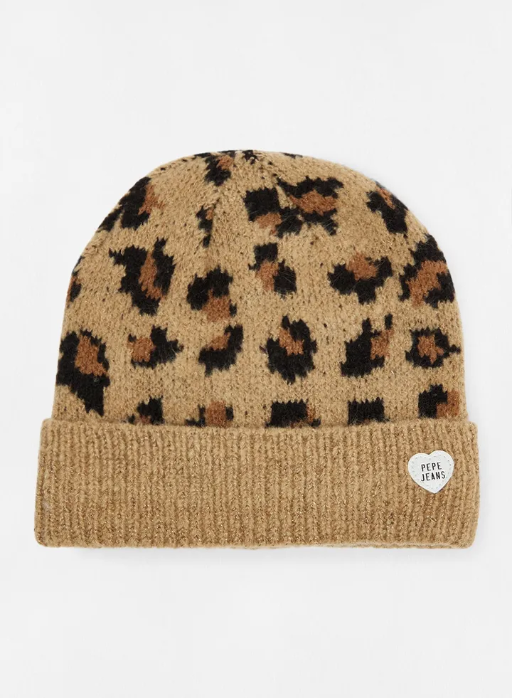 Leopard Print Beanie Beige