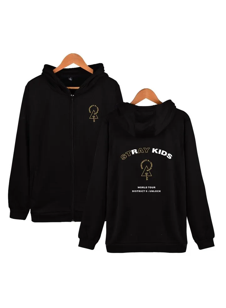 Stray Kids Long Sleeve Thin Hoodie Casual Zipper Hoodie Black