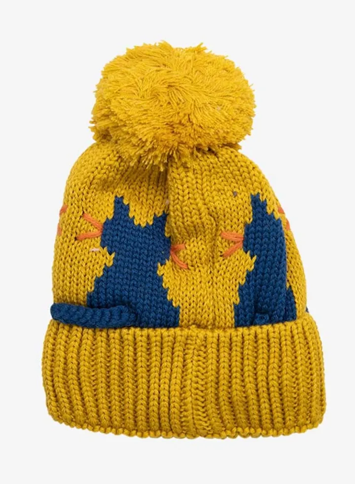Winter Bonnet Cap Mustard Yellow/Blue