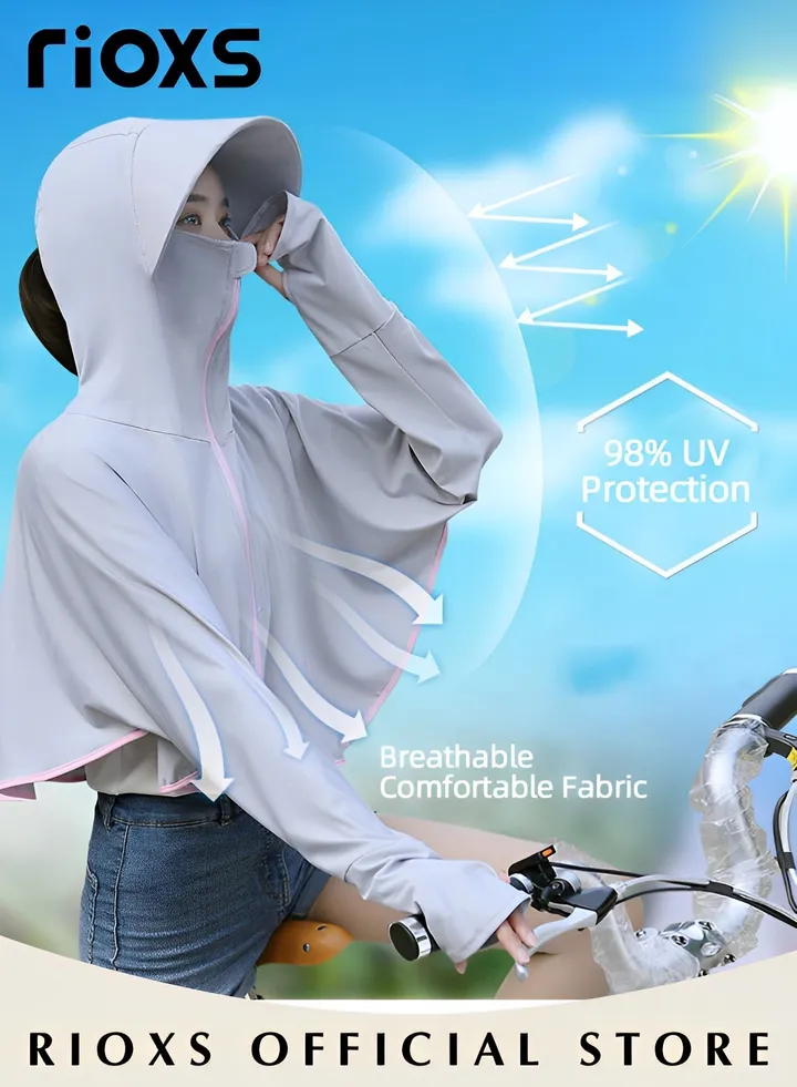 Women's Upf50+ Uv Sun Protection Ice Silk Clothing Long Sleeve Breathable Shirts Lightweight Hoodie Zip Up Outdoor Jacket Coat