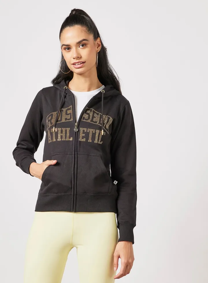 Logo Zip-Through Hoodie Black