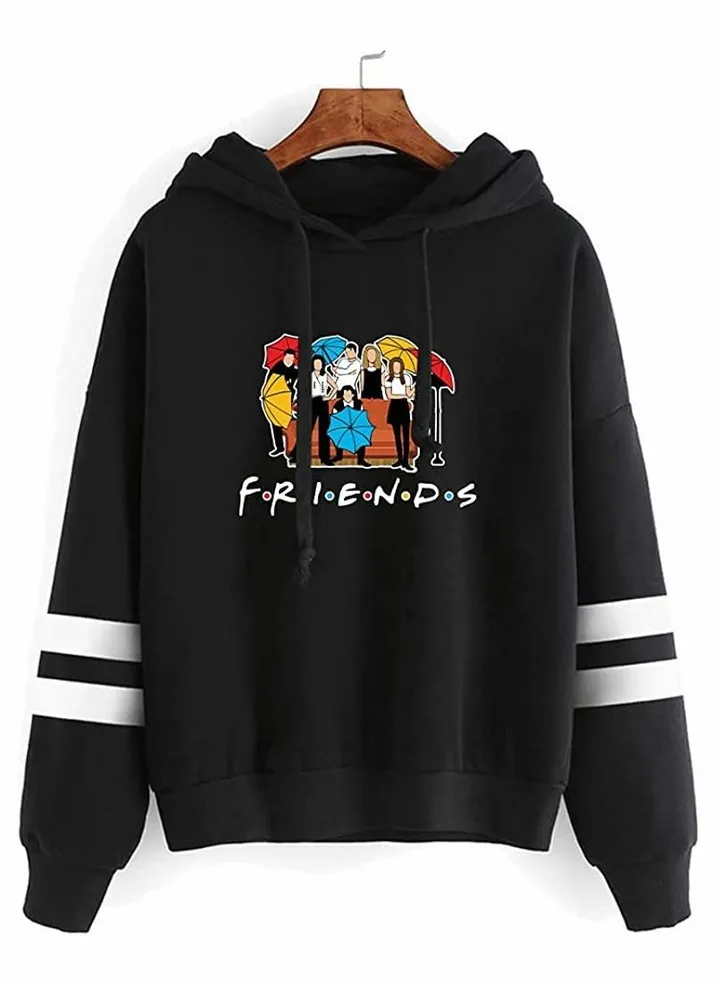 Friends Hoodies for Women, Long Sleeve Drawstring Fleece Letters Print Hooded(Black,M)