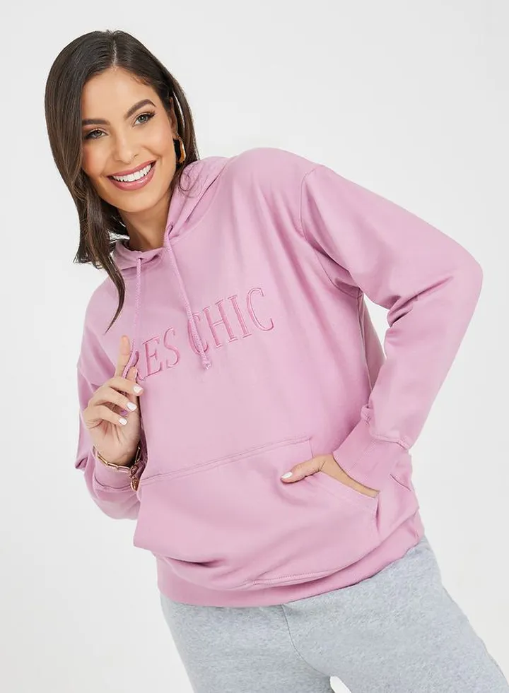 Oversized Regular Length Hoodie with Embroidered Slogan