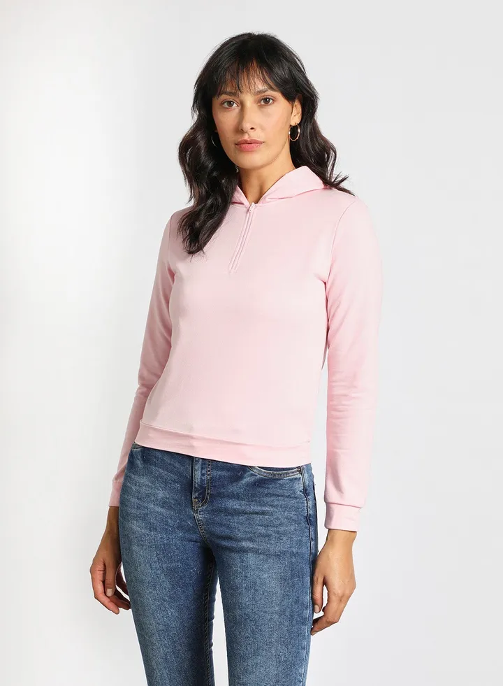 Womens Long Sleeve Lifestyle With Hooded Neck Front Zip Up Pink