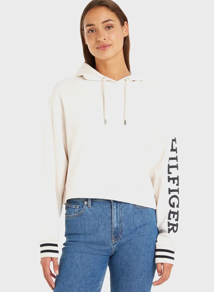 Logo Sleeve Knitted Hoodie