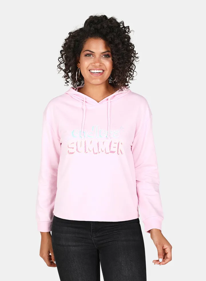 Endless Summer Printed Regular Fit Hooded Neck Long Sleeve Hoodie Light Pink