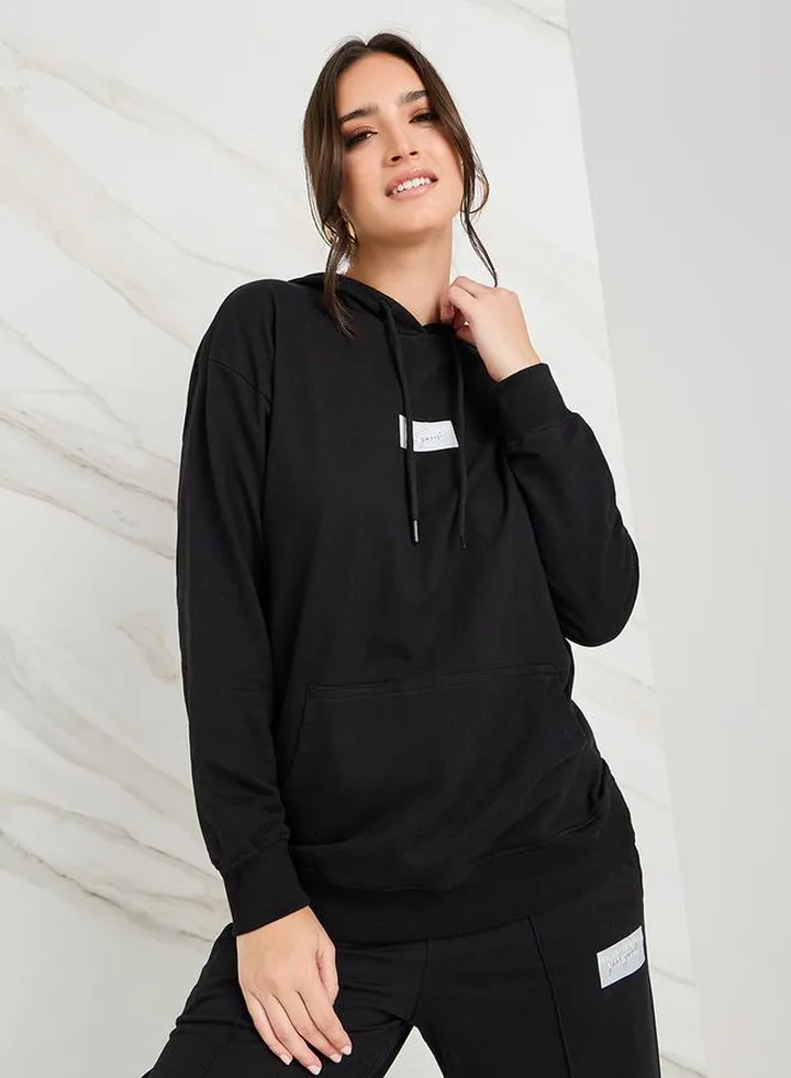 Regular Fit Slogan Badge Longline Hoodie