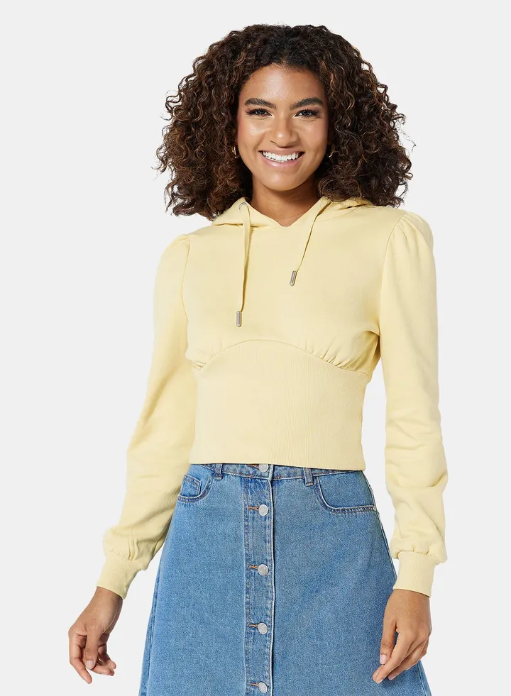 Puff Sleeve Hoodie Yellow