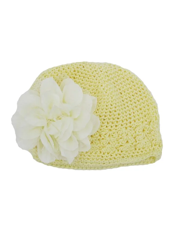 Flower Crochet Design Cap Yellow