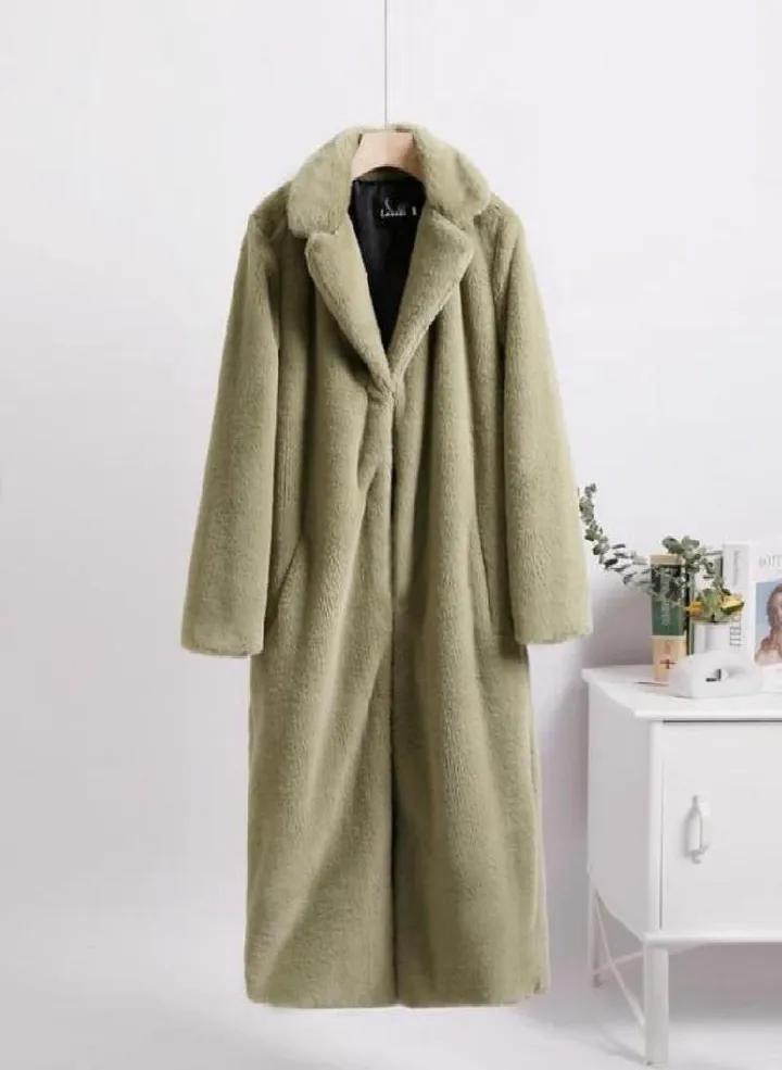Women Contrast Color Mink Faux Fur Coat Turn Down Collar Winter Fur Lady Long Coat