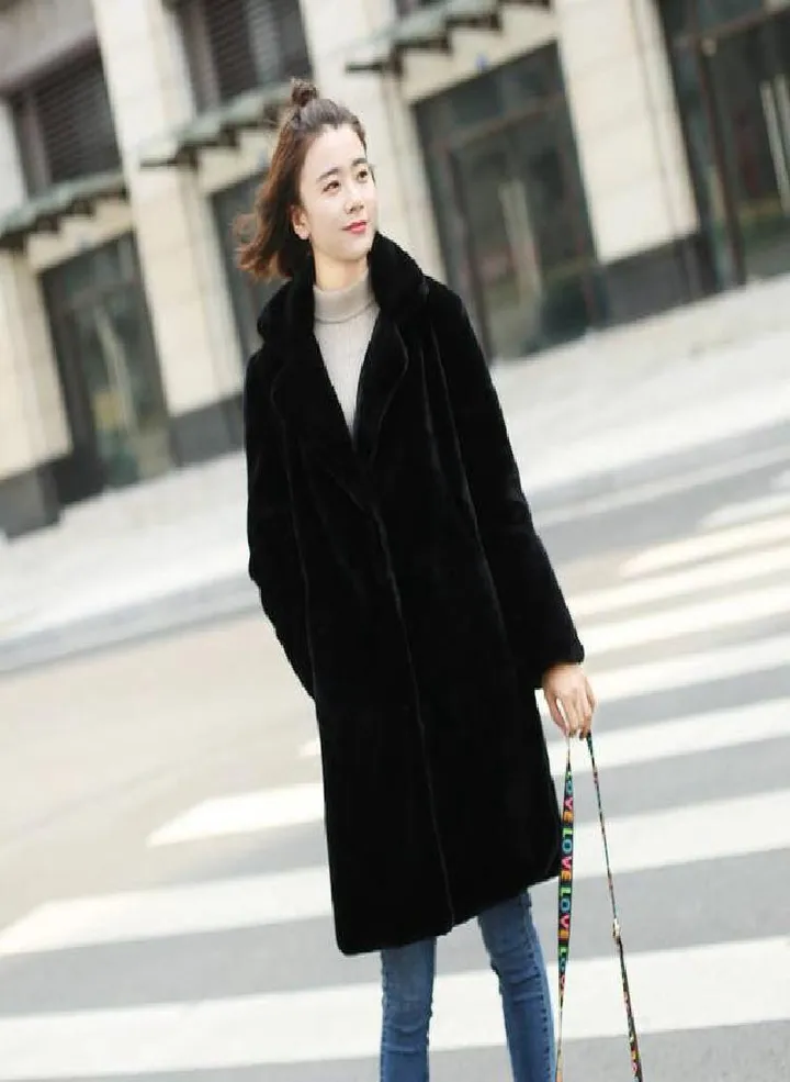 Women Mink Faux Fur Coat Solid Female Turn Down Collar Winter Warm Fake Fur Lady Coat Casual Jacket