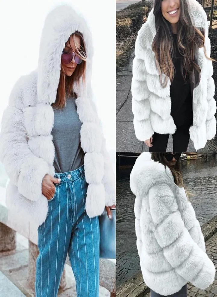 Women Faux Mink Winter Hooded New Faux Fur Jacket Warm Thick Outerwear Jacket