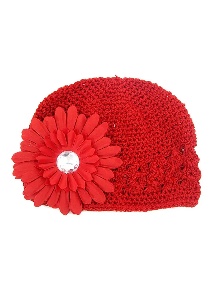 African Daisy Flower Crochet Design Cap Red