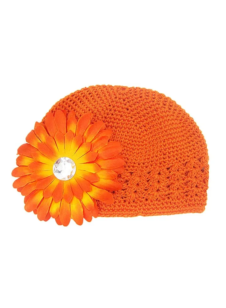 African Daisy Flower Crochet Design Cap Orange