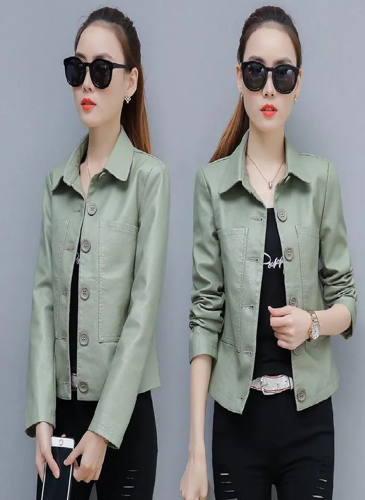 Ladies Faux Leather Jacket Spring Autumn PU Short Coat Clothes Bomber Clothing Motorcycle Leather
