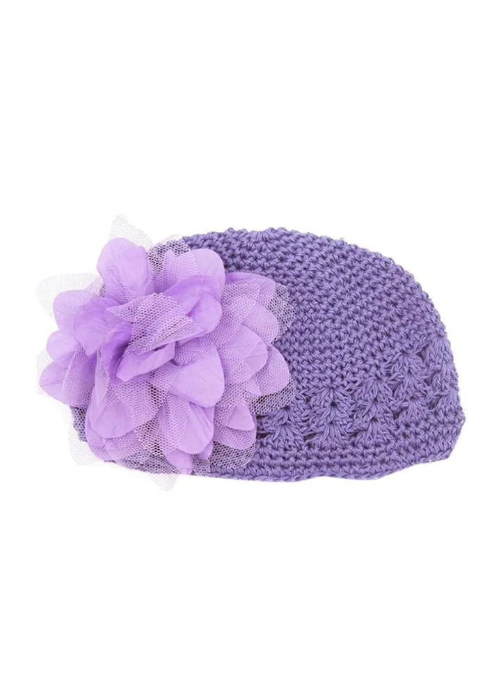 Flower Crochet Design Cap Purple