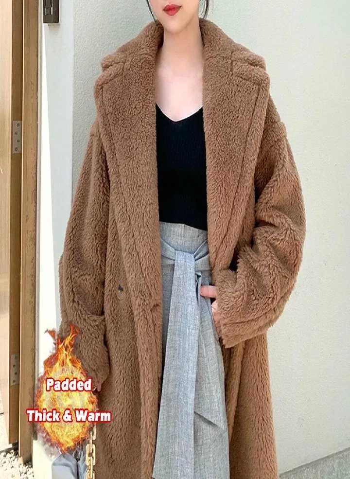 Long Teddy Bear Jacket Coat Women Winter Thick Warm Oversized Chunky Outerwear Overcoat Women Faux Lambswool Fur Coats